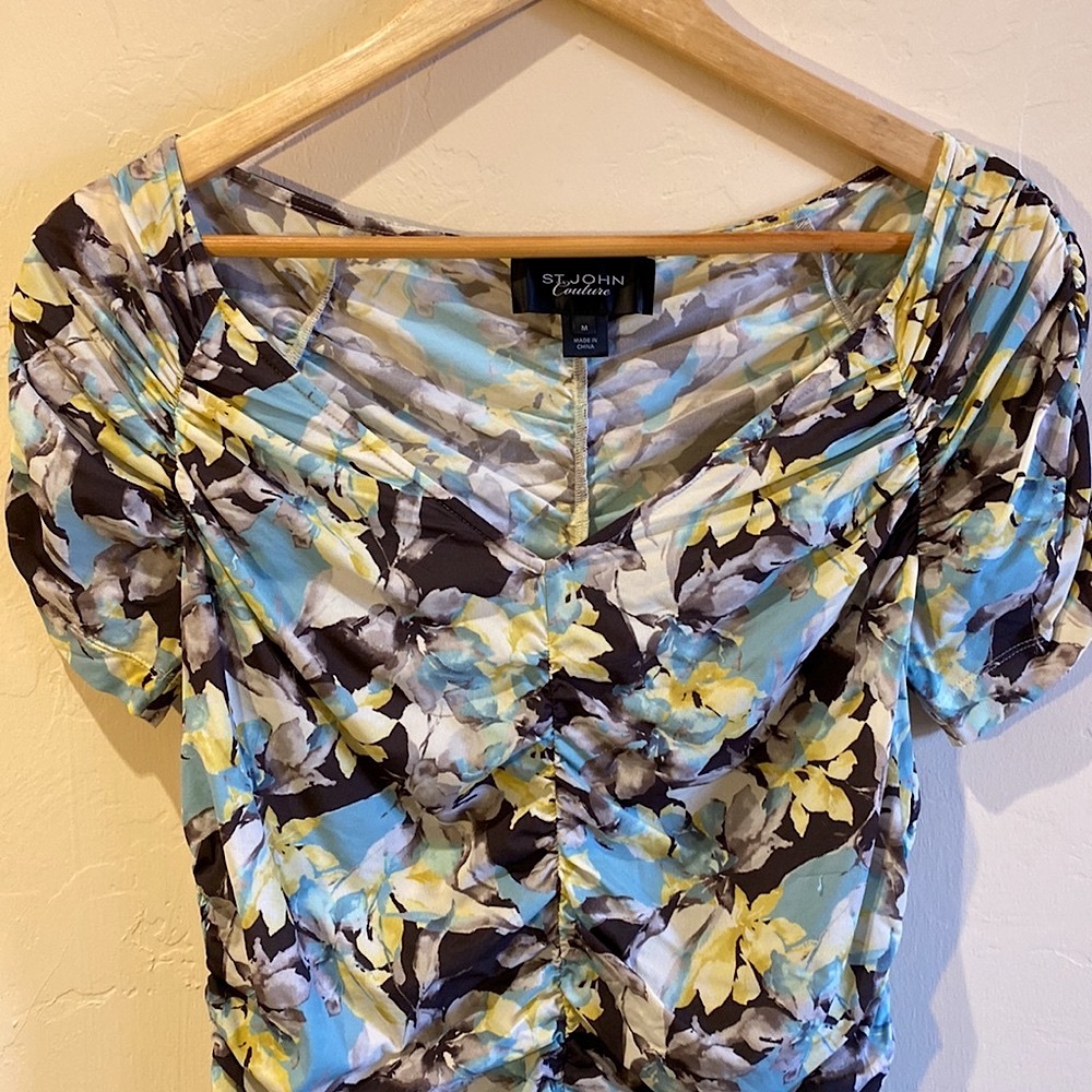 St. John Couture - Ruched Floral Blouse, M